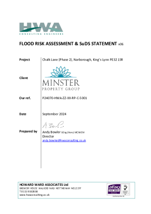 Flood Risk Assessment and SuDS Statement (HWA Ltd), dated September 2024